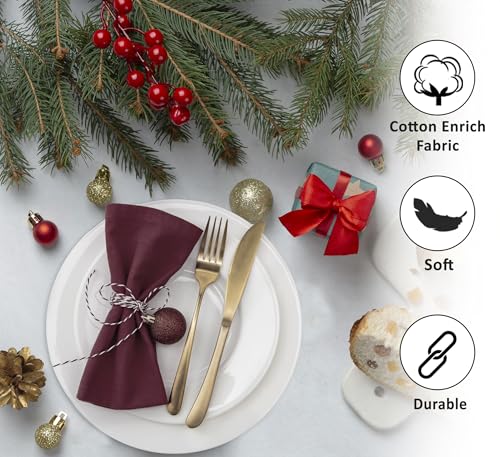 Image of Ruvanti Cloth Napkins Set of 12, 18x18 Inches Napkins Cloth Washable, Soft, Durable, Absorbent, Cotton Blend. Table Dinner Napkins Cloth for Hotel, Weddings, Dinner, Christmas Parties - Burgundy