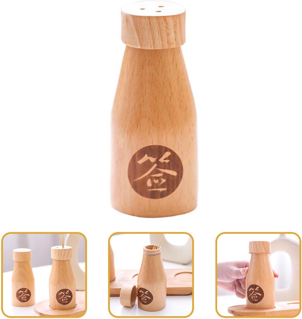 Wooden Toothpick Holder Box Beech Wood Toothpick Jar Portable for Home Kitchen Dining Table Storage