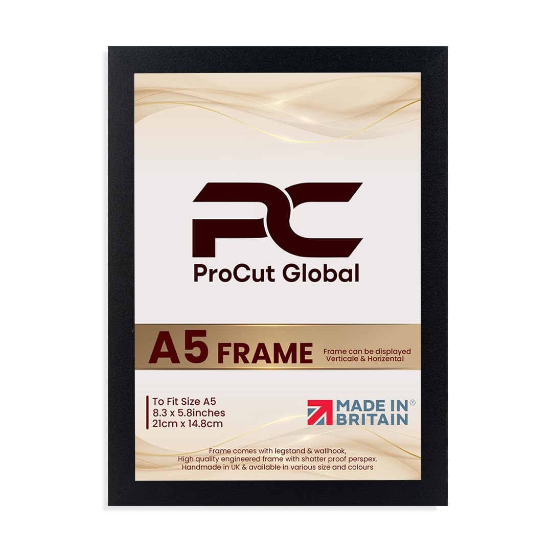 Procut Global A5 Black Picture Frames – Sleek Wooden Photo Frame with Shatterproof Perspex for Wall or Tabletop – Perfect for Posters, Certificates, Prints–Multiple Sizes & Colors Available — image 1