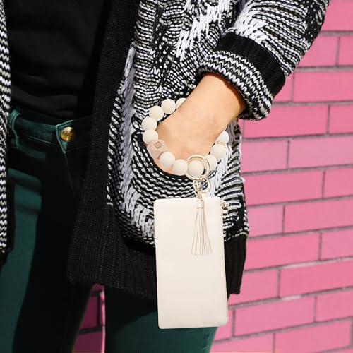 Image of COOLANS Silicone Bracelet Wristlet Wallet Credit Card Holder RFID ID Window Key Ring Tassel Slim Wallet Women Keychain Purse