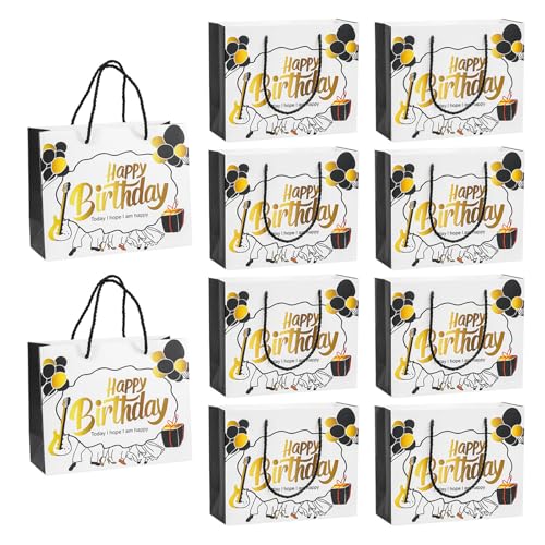 Pack of 10 Sturdy Gift Bags for Birthdays Offering Various Pattern Handles Easy Transport User Friendly in Any Event Spacious Gi