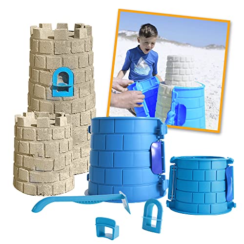 Create A Castle Sandcastle Kit - 5 Piece Premium Sand Castle Molds for Kids to Adults - Sand Castle Toys - Beach Toys - Sand Toys - Snow Mold Too - Mesh Backpack Included - Deluxe Building Kit