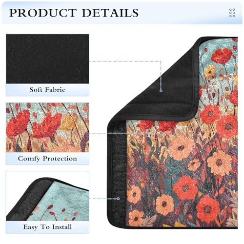 Image of Autumn Poppy Flowers Seat Belt Cover Pad 2 Pcs Soft Cute Seatbelt Covers Protector Support Head Neck Shoulder Strap for Car Seats High Chair Backpack for Adults Kids Women Men 10x7.7In 2 Pack