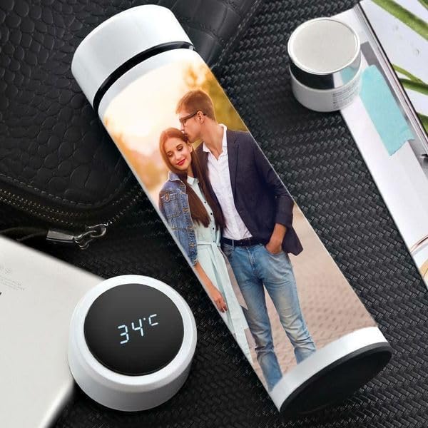Image of Evotech Customized LED Display Temperature Steel Bottle, Insulated Flask | Hot & Cold for 24 Hours, Travel Sipper, Custom Print, Personalised Name /Photo (Temperature Bottle)
