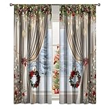 Générique Weihnachtsvorhänge – Vorhänge wiederverwendbar mit Kiefernzweigen – Weihnachtsvorhänge für Schlafzimmer | für Freunde, Schlafzimmer, Versammlungen, Geschäfte, Fenster, Party