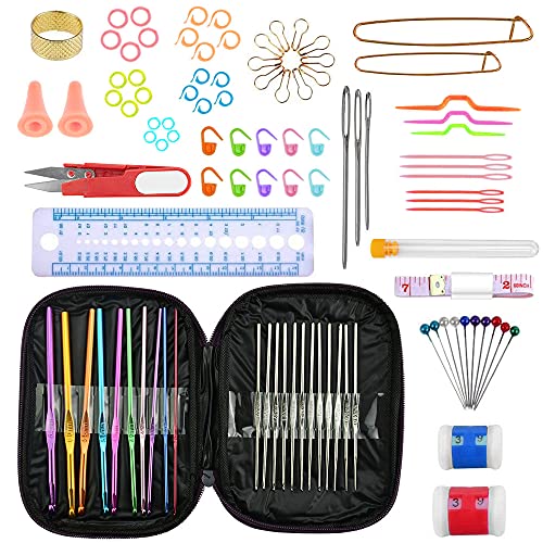 QUCUMER Kit Agujas Ganchillo 100 Pcs Kit de Agujas de Crochet Kit para Tejer Iniciación Crochet Kit Bolso Crochet Juego Agujas Crochet para...