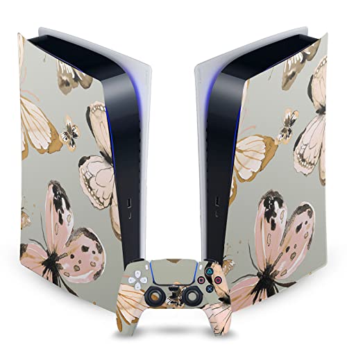 Skin PS5 Digital et Manette Ninola Papillons Or Vert Autocollant Vinyle