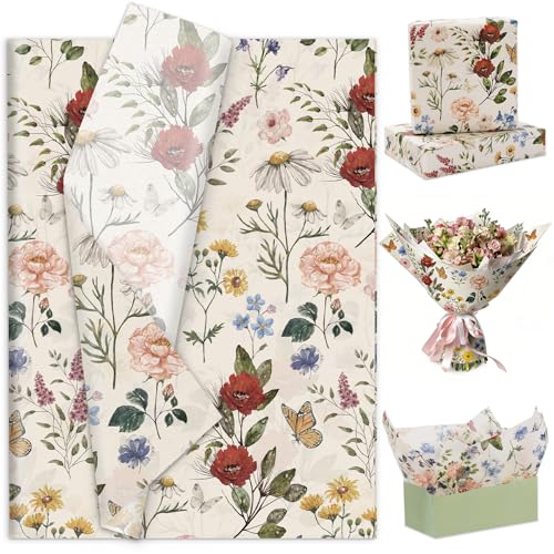 100 Sheets Floral Tissue Paper Vintage Wildflower Gift...