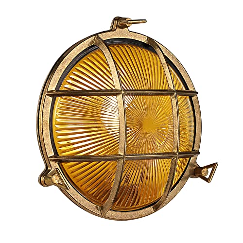 Blinko Nautical Brass Bulkhead Wall Light,Vintage Retro Wall Sconce,Industrial Lighting Fixtures,Mid Century Modern Decorative,Ip 54 Precision Waterproof,Indoor Deco,Lampshade Only,With Bottom Hole #TOP2