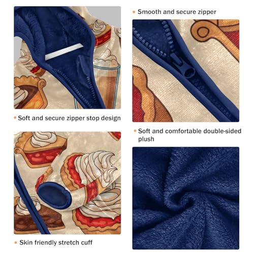 Pie Slices and Drinks Pattern Toddler Fleece Jacket Girl Boys Hooded Fleece Jacket Coat Warm Outwear Zip-up 3-10T3