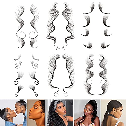 6 Styles Baby Hair Tattoo Stickers,Temporary Tattoo Baby Hair Edges,Fake Hairline Sticker Template,Waterproof Lasting Makeup Tool Create The Curly Real Hair for Women Girl Hairstyling