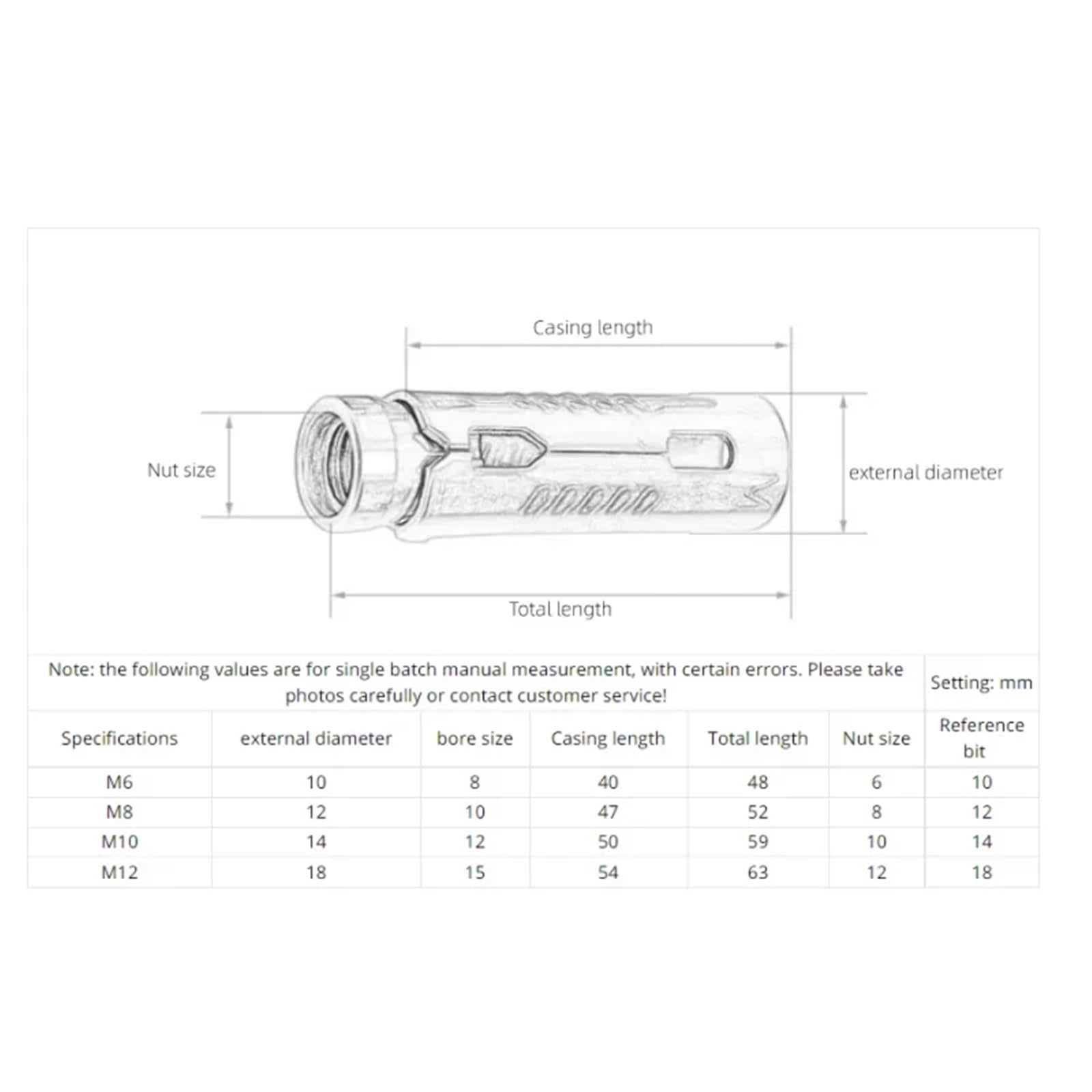Pernos de Expansión M6 M8 M10 M12 304 Tubo de escala SUS acero inoxidable Perno expansión interno una pieza tres piezas Tornillo anclaje hormigón(M8,50Pcs)