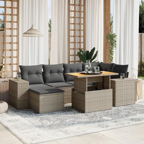 Brokky Set de sofás de jardín 7 Piezas con Cojines Sofa Exterior terraza Conjunto Jardin Exterior Sofa Jardin Exterior ratán PE Gris / 3272740