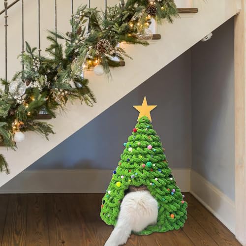Haustier Weihnachtsbaum Katzenbetten Haus Selbstgemachtes Materialset - Weihnachtsbaumkatze Höhlenbett, Katzen Hausmaterial - Tragbares Grüne Haustierzelt, Weihnachtsdekoration Haustiere Haus