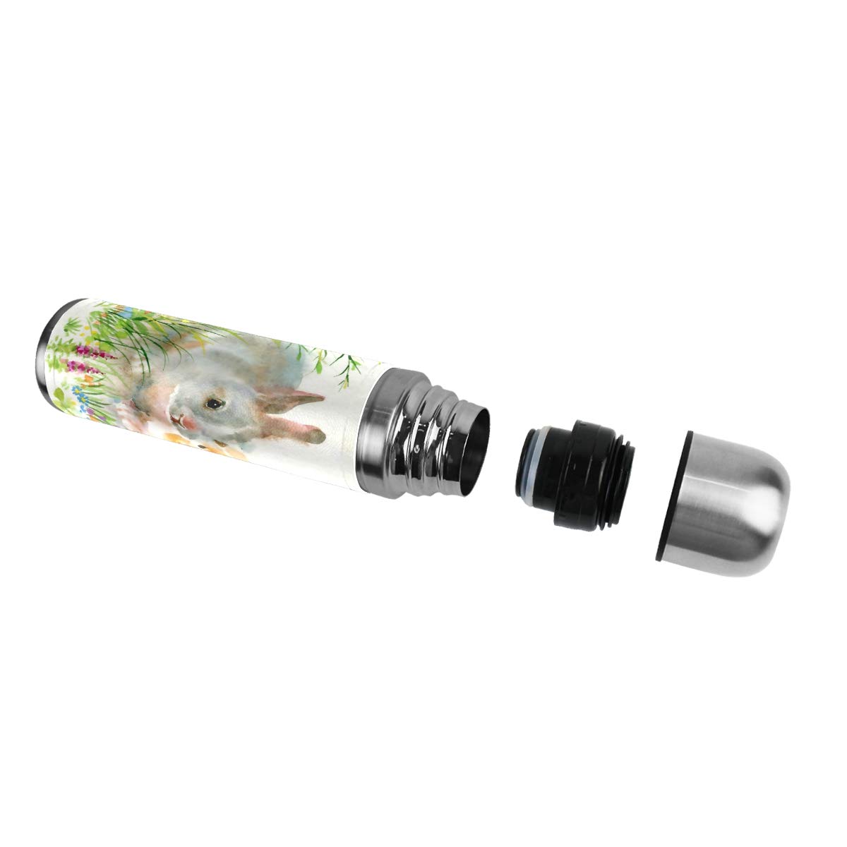Taza de viaje aislada al vacío de acero inoxidable con doble pared a prueba de fugas, botella de agua con impresión personalizada impresa en piel auténtica, termo de 500 ml
