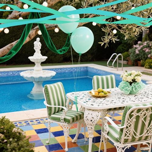 Image of 4 Crepe Paper Streamers Rolls, 328ft Pack of Mint Green and Blue Crepe Paper for Wedding Ocean Theme Engagements Birthday Party Decoration Supplies (1.8 inch x 82 ft /Roll)