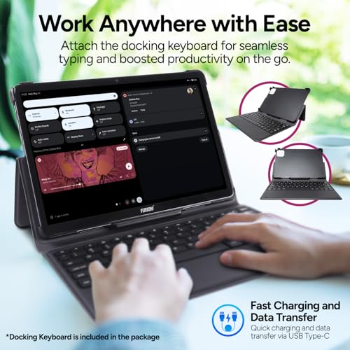 Image of Fusion5 10.1 inch Android 12, F202 Full HD Ultra Slim Tablet PC with Docking Keyboard (64GB Storage, 4GB RAM, Quad Core CPU, WiFi, Bluetooth, 1920x1200 IPS Screen, Type C, 13MP & 5MP Cameras)