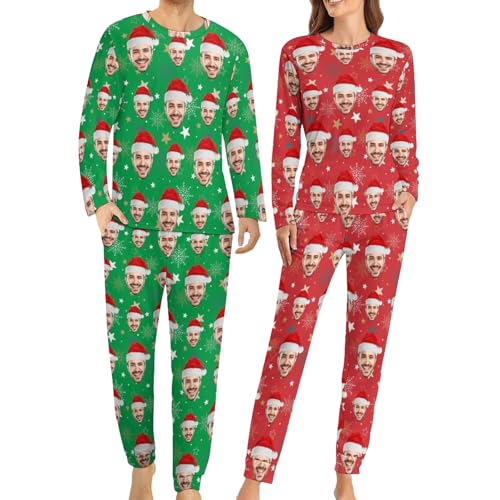 Custom Face Pajamas Sets,Personalized Pajamas with Photo for Women Men, Customized Pjs Sleepwear Gifts for Christmas