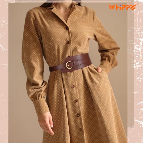WHIPPY Women Wide Leather Belt for Dresses Fashion Ladies Wide Waist Belt with Gold Buckle4