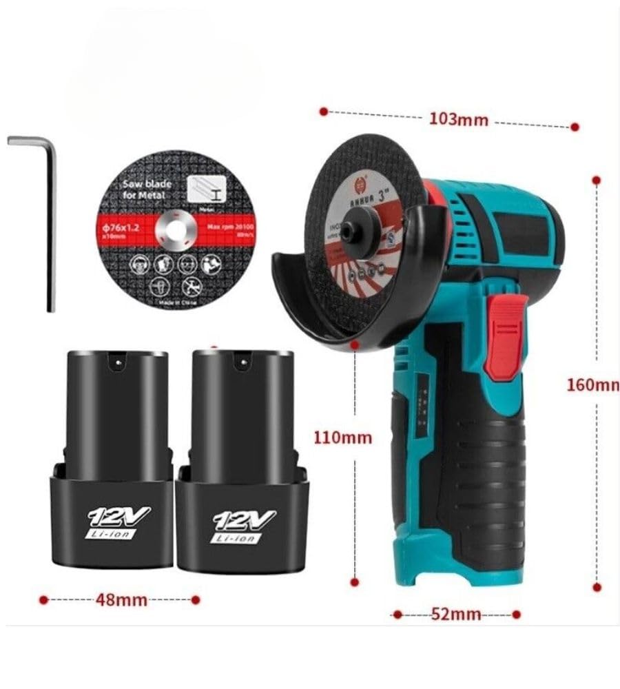 Mini Flex Smerigliatrice Angolare a Batteria 12 V Portatile Senza Filo 2 Batterie 2000 mAh e Valigetta 19500 giri/min