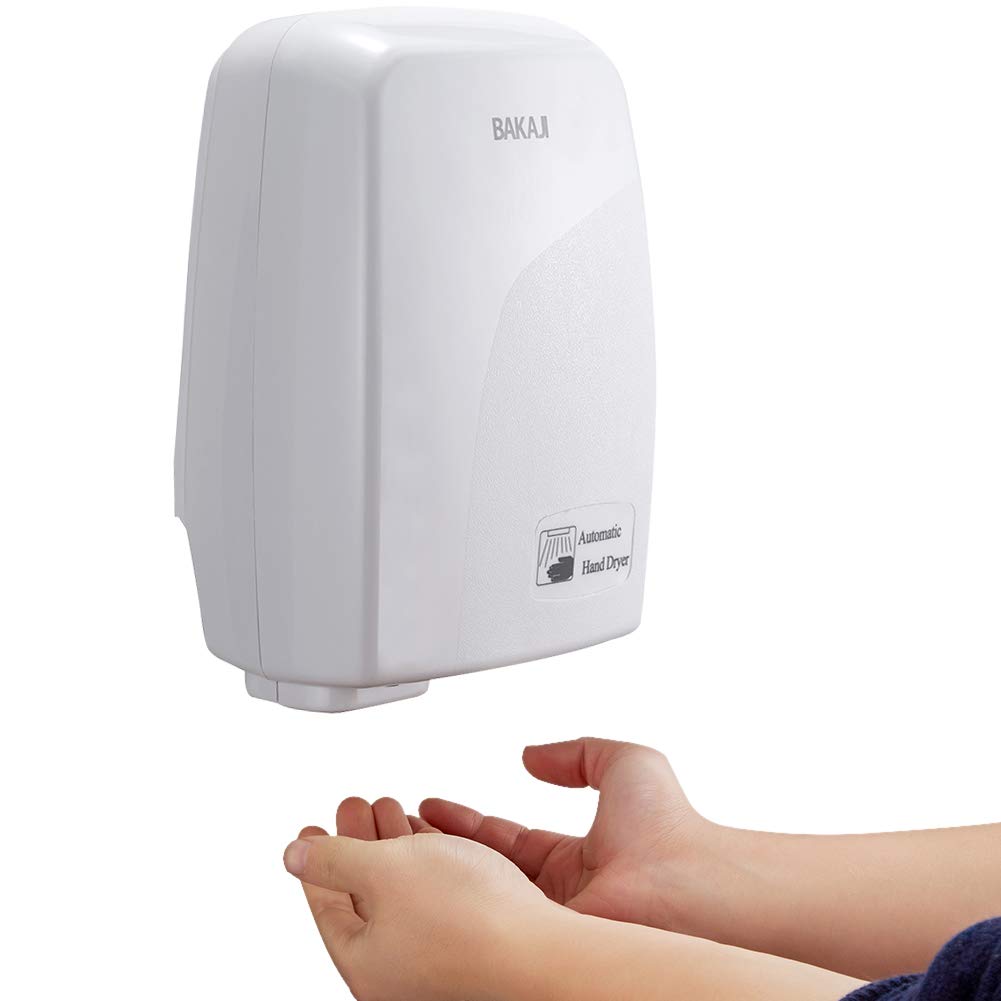 Bakaji - Secador de manos automático eléctrico - Ideal para hoteles, baños públicos - Secador de aire caliente de pared con sensor fotocélula - 1000W de potencia