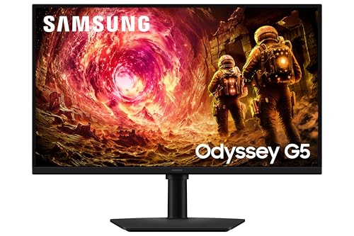 Samsung 27" Odyssey G5 Fast IPS Gaming Monitor|QHD 2560 x 1440|180 Hz|1ms|300nits|HDR10|AMD FreeSync|G-Sync|Ports-DP,HDMI,Headphone|Height-Tilt-Swivel