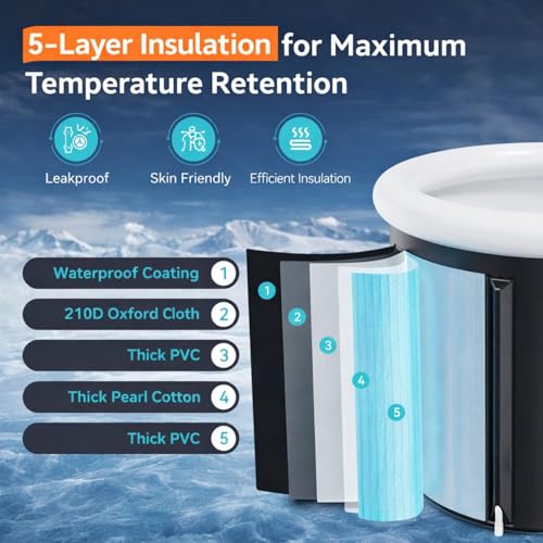 Image of Portable Ice Bathtub for Athletes, Adults Foldable Collapsible SPA Tub for Travel, Thickened Insulated Freestanding Bucket with Drain for Bathroom Deep Soaking Cold Therapy(80 * 80 * 76cm)