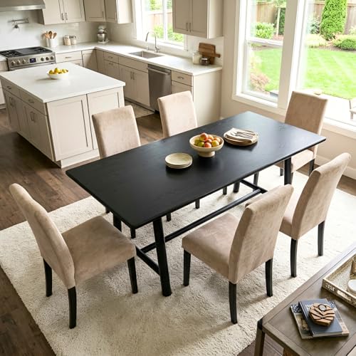 Image of CIMOTA 69 inch Dining Table for 4-6, Wood Kitchen Table with Solid Wood Legs, Modern Farmhouse Dining Furniture for Dining Room, Living Room & Home Office, Black Finish