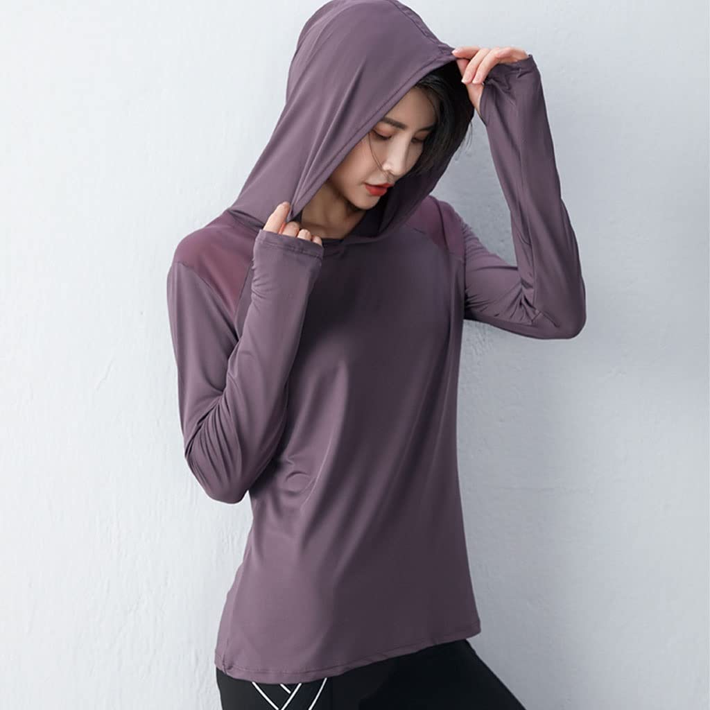 HSQMA Camicia Sportiva da Donna, Magliette da Allenamento A Maniche Lunghe, Magliette da Ginnastica Larghe, Magliette da Yoga con Foro for Il Pollice, Maglietta da Palestra Fitness