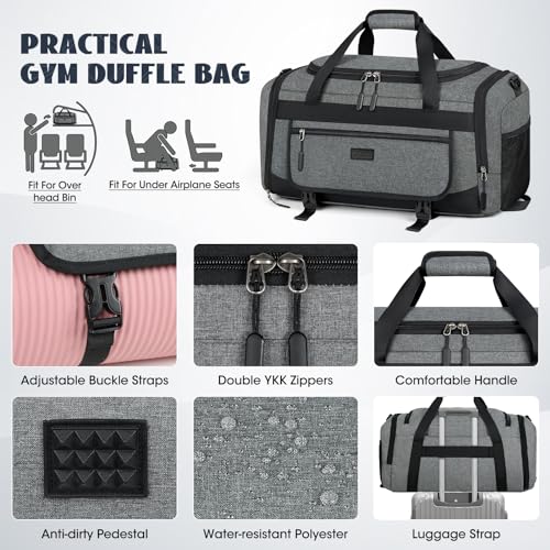 Image of IGOLUMON Gym Bag for Men 55L Sports Duffel Bags Gym Duffle Bag Women with Shoe Compartment & Wet Pocket Water Resistant Travel Duffel Bag Lightweight Weekender Overnight Bag Gray