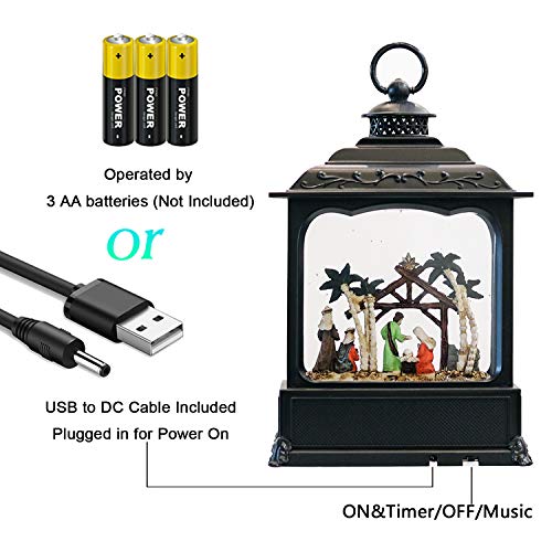Image of Eldnacele Nativity Musical Snow Globe Lantern Battery Operated with Timer | USB Powered Singing Snow Globe, Swirling Water Glittering, Christmas Holiday Decorations Gifts for Adults and Kids