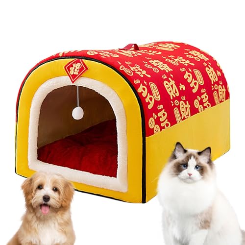 室内用ドッグハウス - ネストテントケーブ クッション付き | 冬用保温猫巣,子犬・猫・子猫・小動物用、遊び・キャンプ・家庭用