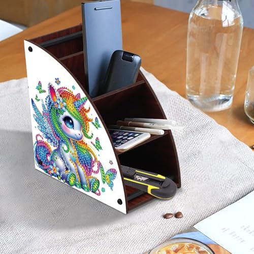 Image of Diamond Art Painting Wooden Organizer Box - Animal DIY Multi-Grid Storage for Makeup Brushes, Remotes & Office Supplies - Double-Sided Drill Tabletop Decor for Adults