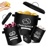 AH® Kartoffel Aufbewahrungsbox [3er Set] inkl. Gemüsebürste- längere Haltbarkeit durch 360° Luftzirkulation - Zwiebel, & Knoblauch Aufbewahrung Küche