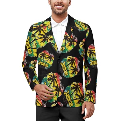 Coconut Tree Reggae Color Jamaican Mens Casual Blazer Button Suit Jacket Lightweight Sport Coat for Work Business