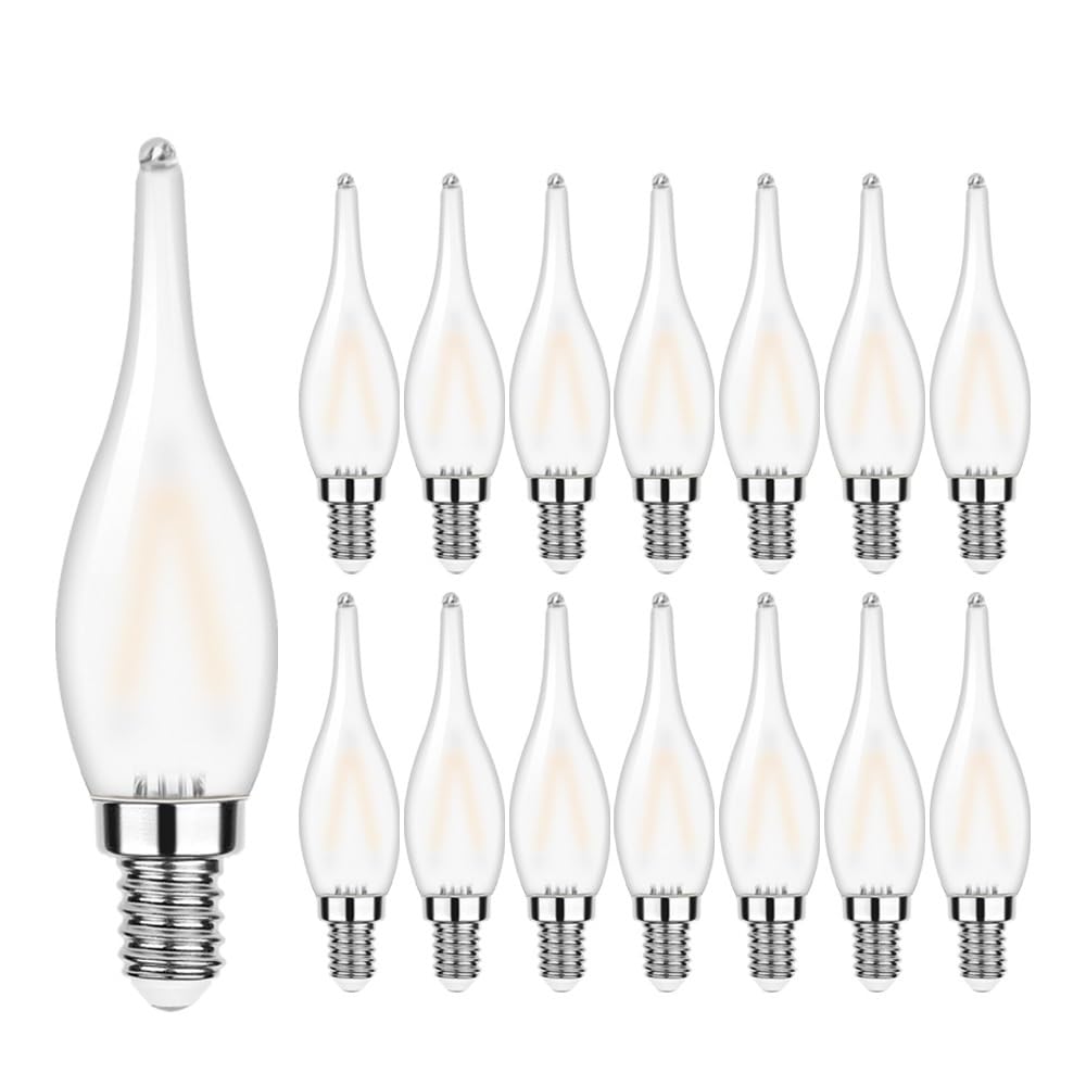 KYPSZQPSH Low Watt 1.5W Frosted White LED Chandelier Light Bulbs Dimmable Flame Tip Shaped E12 E14 Candelabra Candle Bulb for Ceiling Fan(Color:E14 220V,Size:15PCS_2700K_1.5W)