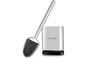 Sellemer Toilet Brush with Silicone Bristles, Flexible Bowl Brush with Storage Holder