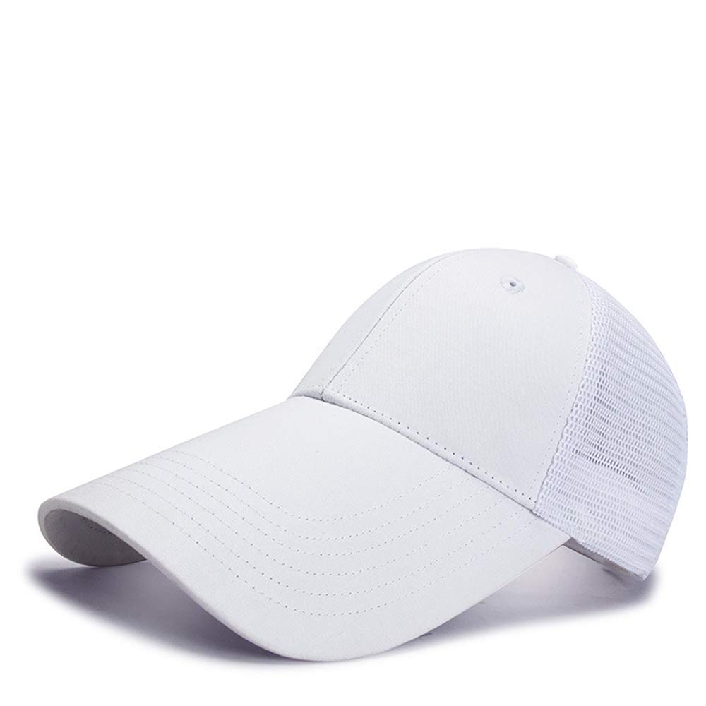 Yizhichu1990 Unisex Plain Baseball Cap Super Extra Long 4.3" Bill Trucker Mesh Hat Adjustable (White)