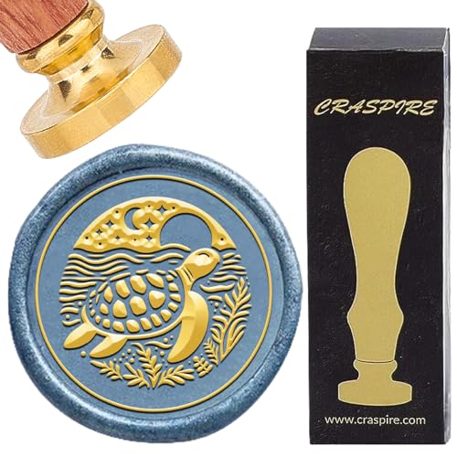 CRASPIRE Sello de Cera de Tortuga Estrella de la Luna Sello de Cera de Sellado de Animales Marinos Retro Cabeza de Latón Extraíble de 30 mm con Mango de Palisandro para Bricolaje Álbumes
