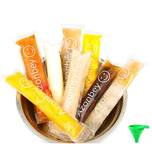 AZONBEY 140Pack Disposable Ice Popsicle Mold Bags,Homemade Ice Pop Bags with A Funnel and Zip Seals For Ice Candy Pops,Juice & Fruit Smoothies, Yogurt Sticks Popsicle Bags