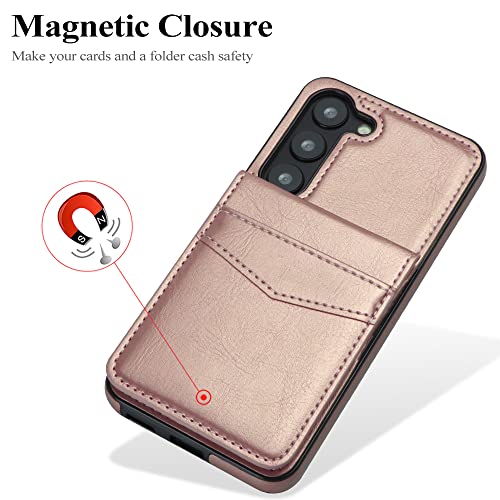 Lakibeibi Samsung Galaxy S23 Plus Case,Dual Layer Lightweight Premium Leather Galaxy S23 Plus Case Wallet With Card Holders Magnetic Lock Flip Phone Case For Samsung Galaxy S23 Plus 5G(2023),Rose Gold #TOP4