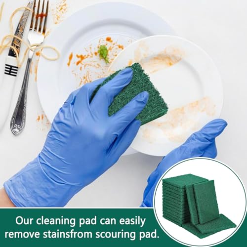Image of Green Scrubbing Pads - Reusable Heavy Duty Scrub Pads for Household Cleaning, Dishwashing, Kitchen, Pots, Pans & Metal Grills