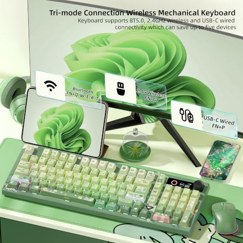 Image of Womier L98 Frog Wireless Mechanical Creamy Keyboard with TFT Screen & Knob | 98% Cute Custom Gaming Keyboard with Number Pad 8000mAh Battery, RGB Backlit Hot Swappable Linear Switches, PBT Keycaps-Green