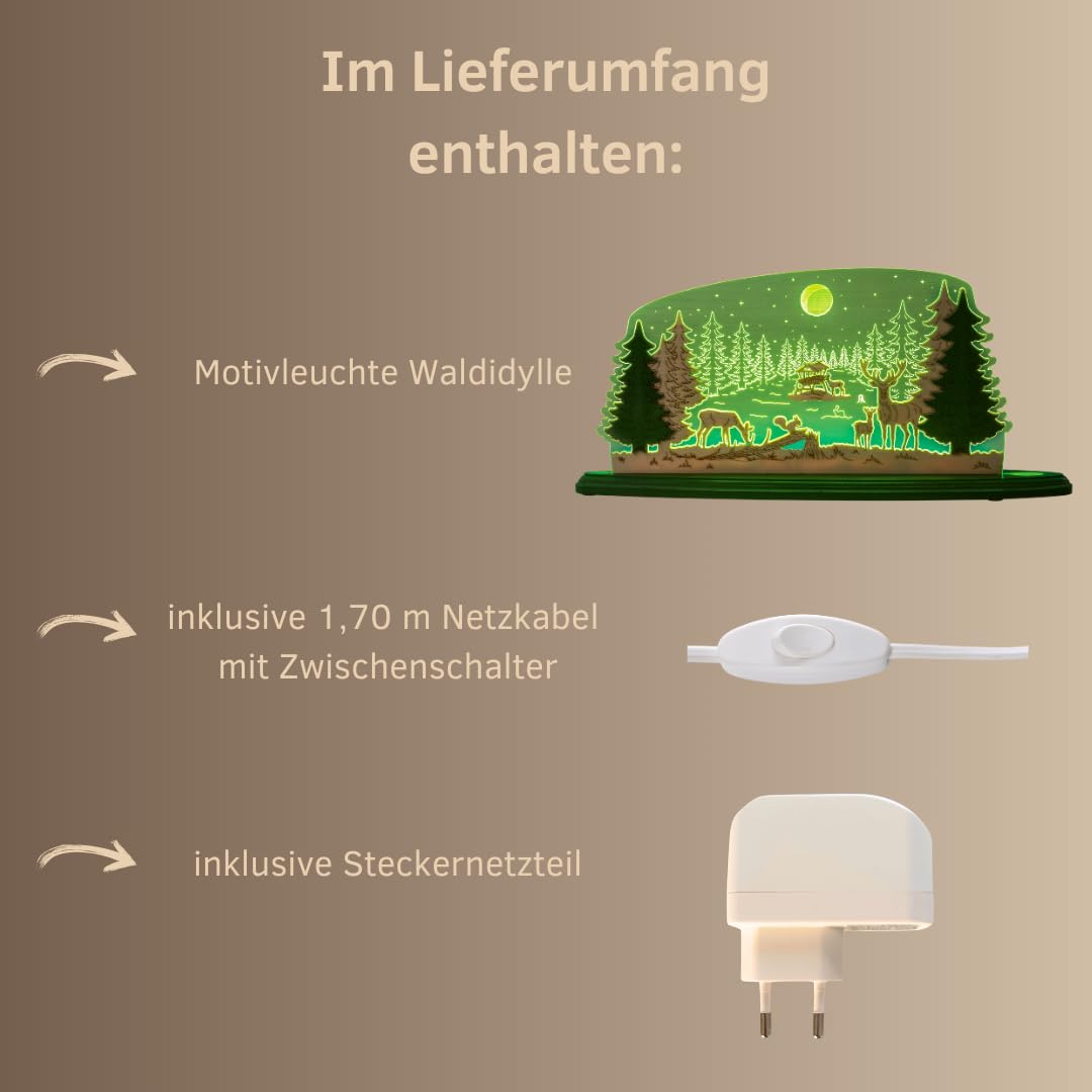weigla - Schwibbogen original Erzgebirge I Motiv Waldidylle I Dekoleuchte I LED-Lichterbogen I Größe 47 x 22 x 8,2 cm I Inklusive Beleuchtung I Deko innen I aus Holz & Acryl