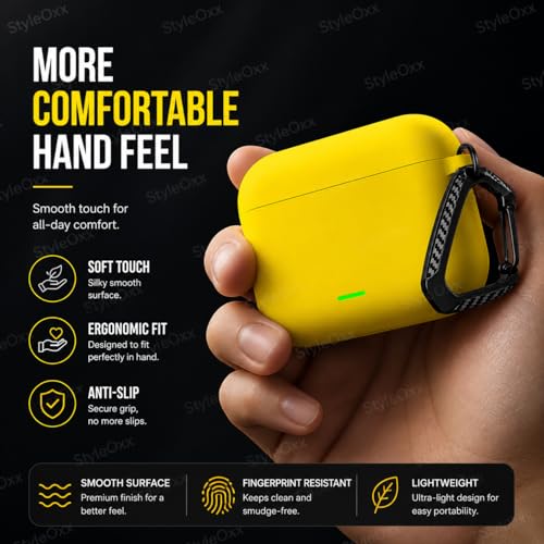 Image of Anvique Silicone Case Cover for Realme Buds T500 Pro, Shockproof Protective Earbuds Cover with Keychain Hook, Anti-Scratch Soft Silicone Skin, Full Body Protection Case (Yellow T)