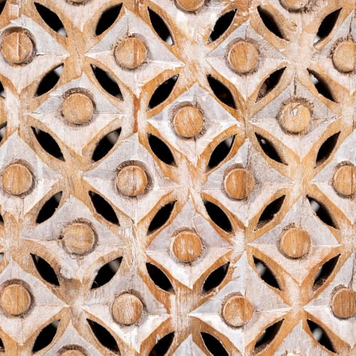Image of Wooden Coffee Table for Living Room | Handcrafted Solid Wood Round Center Table with Carved Jaali Design | Coffee Table for Home Decor | Tea Table for Bedroom & Office (Brown Distress)