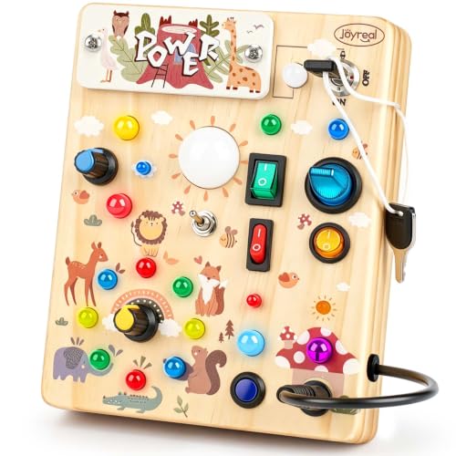 Image of Joyreal Wooden Busy Board for Toddlers - Montessori Toys for 1 2 3 Year Old | Wooden Sensory Board, Sensory Learning Activity, Toddlers Activity Travel Toys for Boy & Girl Birthday Gift (Forest Theme)