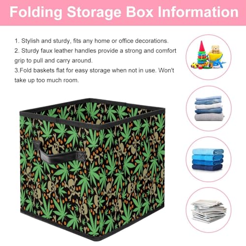 Boîte de rangement pliable cube tête de mort et feuilles pour linge