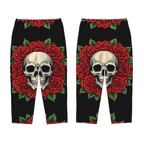 Pajama Pants Pajama Bottoms with Elastic Waistband Sleepwear Lounge Pants, Retro Skull Rose Flowers3