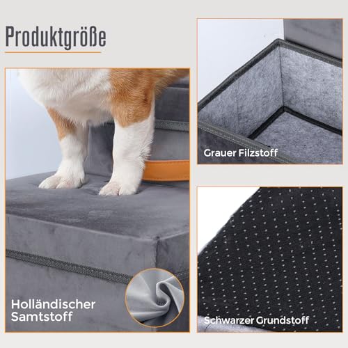 Hundetreppe für Kleine Hunde,Masthome Haustiertreppe 3 Stufen mit Aufbewahrungsbox,Hundetreppe aus Hochdichtem Schwamm,Hunde Treppe mit Waschbarem Bezug und Rutschfestem Boden,für Bett,Sofa,Couch